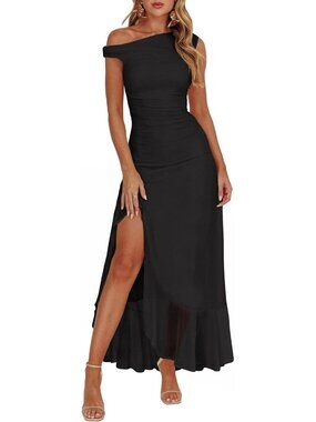 Women's Summer Off Shoulder Formal Dress Black Bodycon Cocktail Maxi Dress